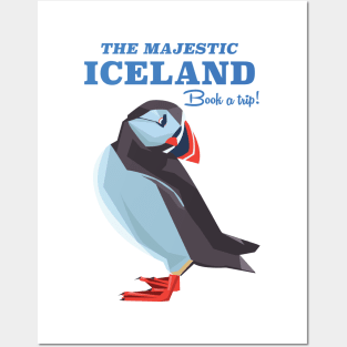 Iceland Puffin vintage travel poster Posters and Art